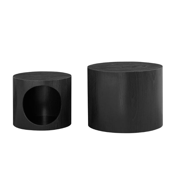 English Elm Cat Nest Cylindrical Nesting Tables Matte Wood Grain MDF Set for Modern Living Rooms Black W876P540337
