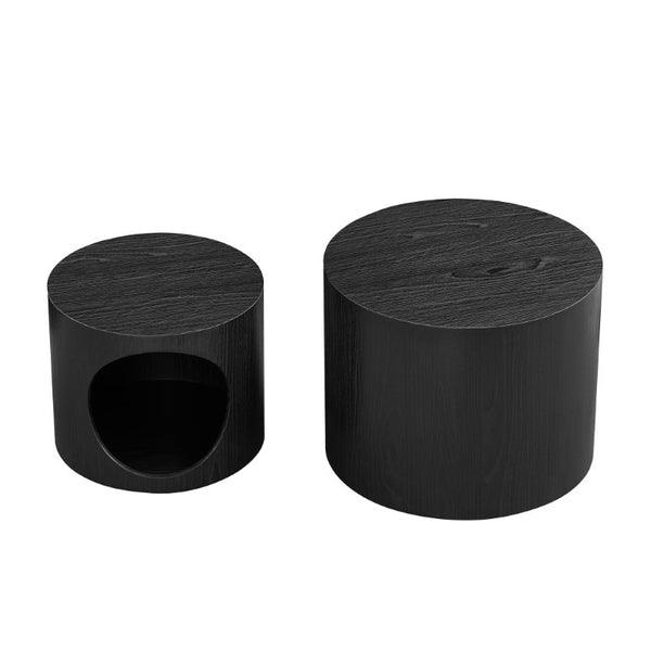 English Elm Cat Nest Cylindrical Nesting Tables Matte Wood Grain MDF Set for Modern Living Rooms Black W876P540337