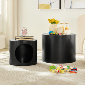 English Elm Cat Nest Cylindrical Nesting Tables Matte Wood Grain MDF Set for Modern Living Rooms Black W876P540337