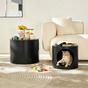 English Elm Cat Nest Cylindrical Nesting Tables Matte Wood Grain MDF Set for Modern Living Rooms Black W876P540337