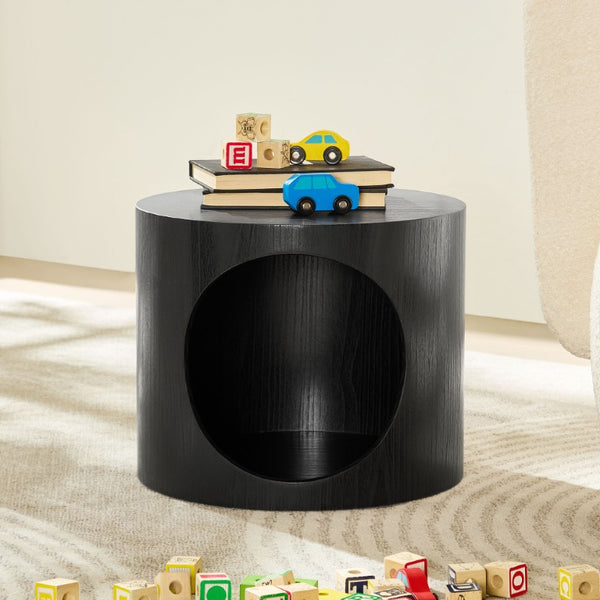 English Elm Cat Nest Cylindrical Nesting Tables Matte Wood Grain MDF Set for Modern Living Rooms Black W876P540337