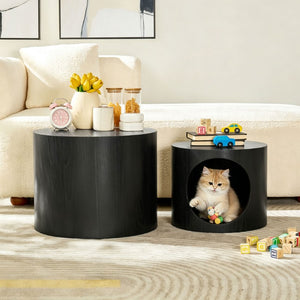 English Elm Cat Nest Cylindrical Nesting Tables Matte Wood Grain MDF Set for Modern Living Rooms Black W876P540337
