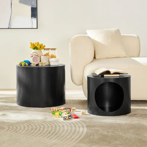 English Elm Cat Nest Cylindrical Nesting Tables Matte Wood Grain MDF Set for Modern Living Rooms Black W876P540337