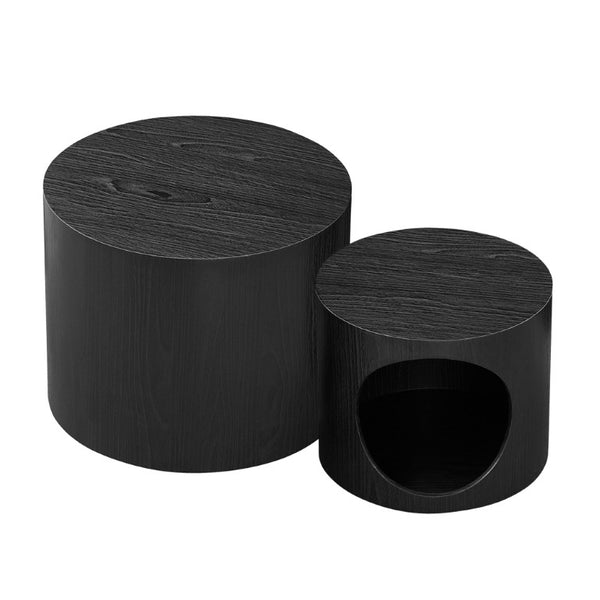 English Elm Cat Nest Cylindrical Nesting Tables Matte Wood Grain MDF Set for Modern Living Rooms Black W876P540337