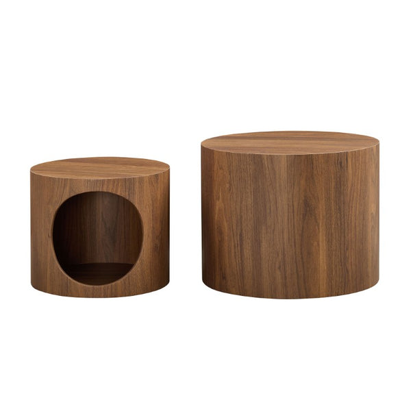 English Elm Cat Nest Cylindrical Nesting Tables Matte Wood Grain MDF Set for Modern Living Rooms Walnut Brown W876P540343