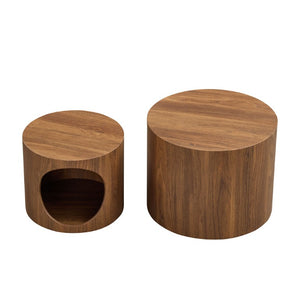 English Elm Cat Nest Cylindrical Nesting Tables Matte Wood Grain MDF Set for Modern Living Rooms Walnut Brown W876P540343