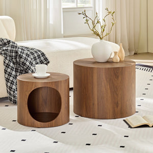 English Elm Cat Nest Cylindrical Nesting Tables Matte Wood Grain MDF Set for Modern Living Rooms Walnut Brown W876P540343
