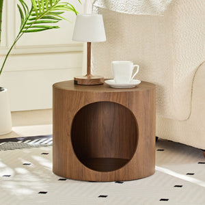 English Elm Cat Nest Cylindrical Nesting Tables Matte Wood Grain MDF Set for Modern Living Rooms Walnut Brown W876P540343