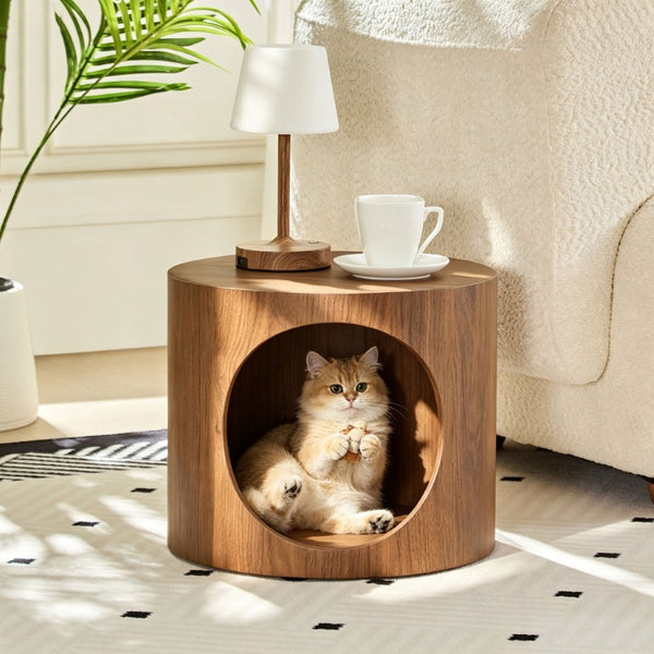 English Elm Cat Nest Cylindrical Nesting Tables Matte Wood Grain MDF Set for Modern Living Rooms Walnut Brown W876P540343