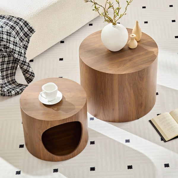 English Elm Cat Nest Cylindrical Nesting Tables Matte Wood Grain MDF Set for Modern Living Rooms Walnut Brown W876P540343