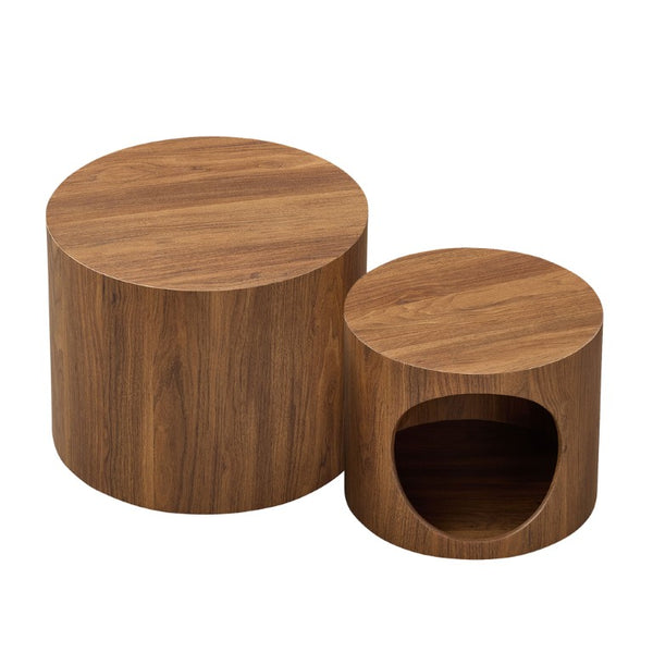 English Elm Cat Nest Cylindrical Nesting Tables Matte Wood Grain MDF Set for Modern Living Rooms Walnut Brown W876P540343
