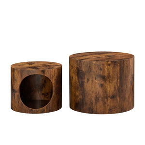 English Elm Cat Nest Cylindrical Nesting Tables Wood Grain MDF Set for Living Room Pet Retreat W876P540344