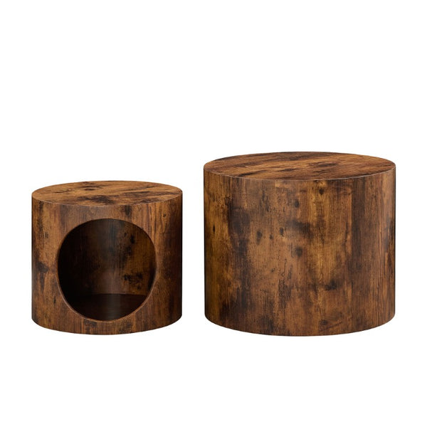 English Elm Cat Nest Cylindrical Nesting Tables Wood Grain MDF Set for Living Room Pet Retreat W876P540344