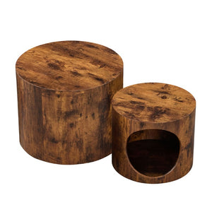 English Elm Cat Nest Cylindrical Nesting Tables Wood Grain MDF Set for Living Room Pet Retreat W876P540344