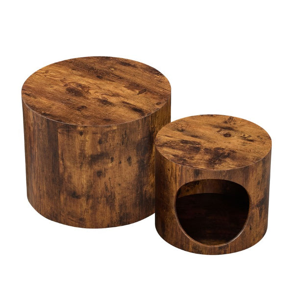 English Elm Cat Nest Cylindrical Nesting Tables Wood Grain MDF Set for Living Room Pet Retreat W876P540344