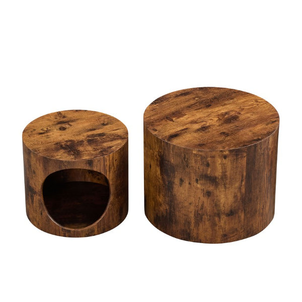 English Elm Cat Nest Cylindrical Nesting Tables Wood Grain MDF Set for Living Room Pet Retreat W876P540344