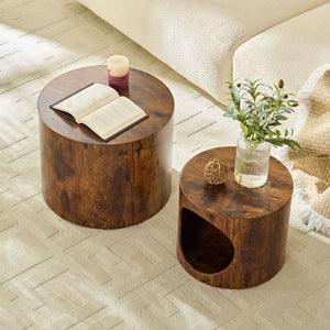 English Elm Cat Nest Cylindrical Nesting Tables Wood Grain MDF Set for Living Room Pet Retreat W876P540344