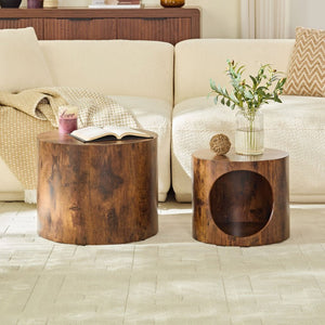 English Elm Cat Nest Cylindrical Nesting Tables Wood Grain MDF Set for Living Room Pet Retreat W876P540344