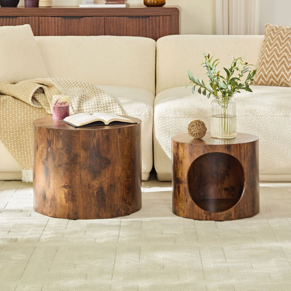 English Elm Cat Nest Cylindrical Nesting Tables Wood Grain MDF Set for Living Room Pet Retreat W876P540344