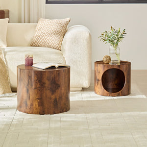 English Elm Cat Nest Cylindrical Nesting Tables Wood Grain MDF Set for Living Room Pet Retreat W876P540344
