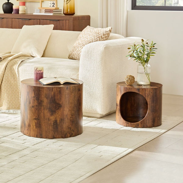 English Elm Cat Nest Cylindrical Nesting Tables Wood Grain MDF Set for Living Room Pet Retreat W876P540344