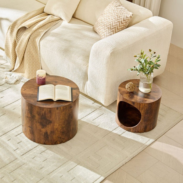 English Elm Cat Nest Cylindrical Nesting Tables Wood Grain MDF Set for Living Room Pet Retreat W876P540344