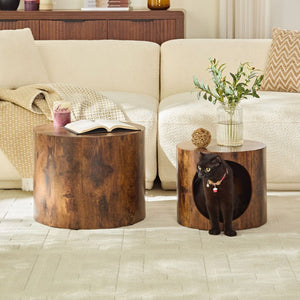 English Elm Cat Nest Cylindrical Nesting Tables Wood Grain MDF Set for Living Room Pet Retreat W876P540344