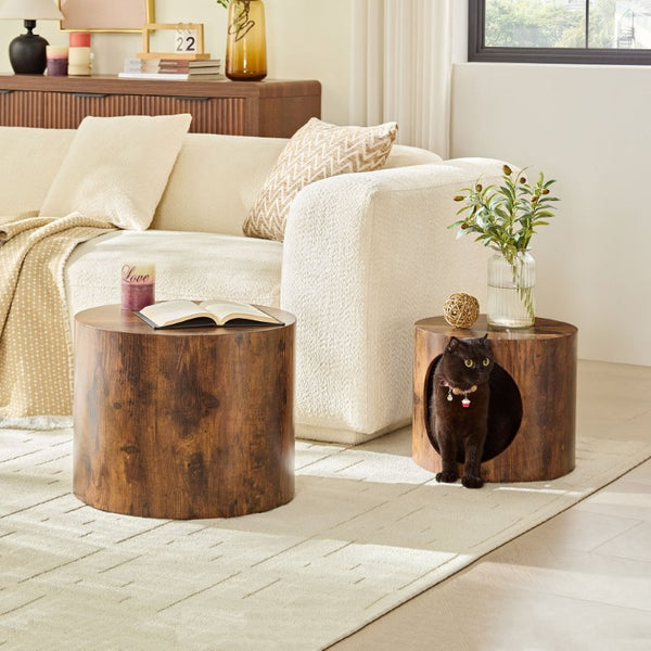English Elm Cat Nest Cylindrical Nesting Tables Wood Grain MDF Set for Living Room Pet Retreat W876P540344