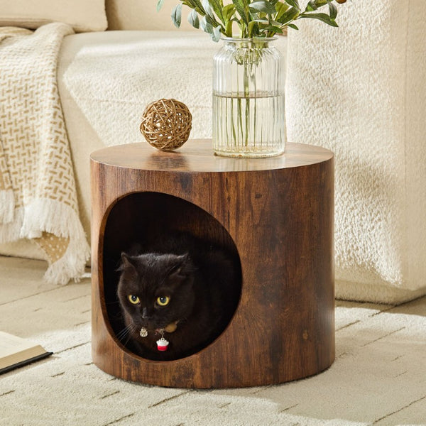 English Elm Cat Nest Cylindrical Nesting Tables Wood Grain MDF Set for Living Room Pet Retreat W876P540344