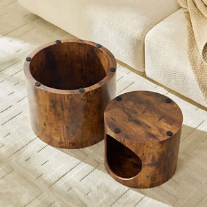 English Elm Cat Nest Cylindrical Nesting Tables Wood Grain MDF Set for Living Room Pet Retreat W876P540344
