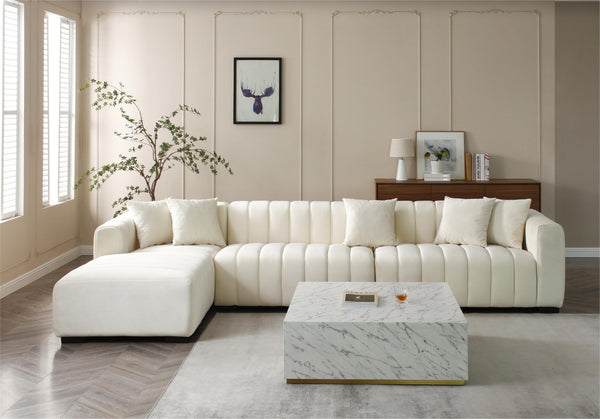 English Elm 139'' Velvet Sectional Sofa with Channel Tufting and Left Chaise for Living Rooms W876S00048