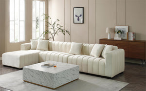 English Elm 139'' Velvet Sectional Sofa with Channel Tufting and Left Chaise for Living Rooms W876S00048