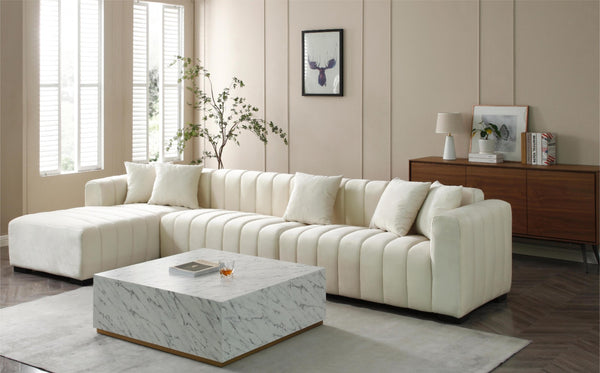 English Elm 139'' Velvet Sectional Sofa with Channel Tufting and Left Chaise for Living Rooms W876S00048
