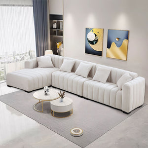English Elm 139'' Velvet Sectional Sofa with Channel Tufting and Left Chaise for Living Rooms W876S00048