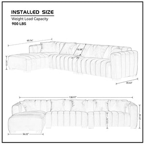 English Elm 139'' Velvet Sectional Sofa with Channel Tufting and Left Chaise for Living Rooms W876S00048