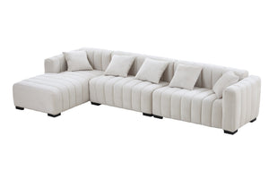 English Elm 139'' Velvet Sectional Sofa with Channel Tufting and Left Chaise for Living Rooms W876S00048