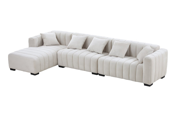 English Elm 139'' Velvet Sectional Sofa with Channel Tufting and Left Chaise for Living Rooms W876S00048
