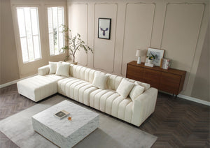 English Elm 139'' Velvet Sectional Sofa with Channel Tufting and Left Chaise for Living Rooms W876S00048