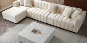 English Elm 139'' Velvet Sectional Sofa with Channel Tufting and Left Chaise for Living Rooms W876S00048
