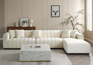 English Elm L-shape Velvet Sectional with Channel Tufting Modular Chaise for Glam Living Rooms W876S00050