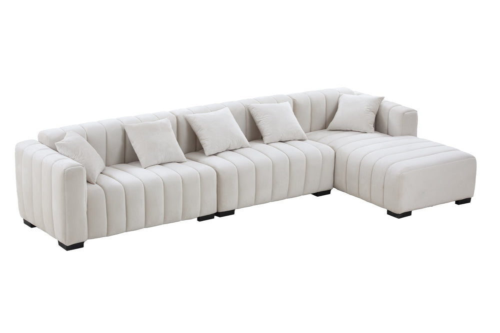 English Elm L-shape Velvet Sectional with Channel Tufting Modular Chaise for Glam Living Rooms W876S00050