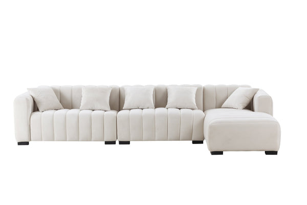 English Elm L-shape Velvet Sectional with Channel Tufting Modular Chaise for Glam Living Rooms W876S00050