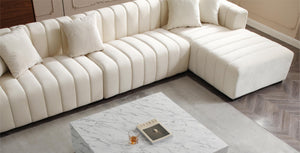 English Elm L-shape Velvet Sectional with Channel Tufting Modular Chaise for Glam Living Rooms W876S00050