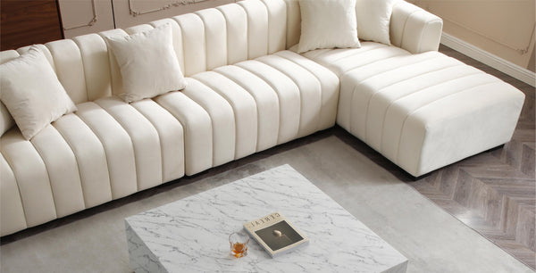 English Elm L-shape Velvet Sectional with Channel Tufting Modular Chaise for Glam Living Rooms W876S00050