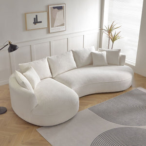 English Elm Curved Boucle Sectional Sofa Five Seat Cloud Design for Modern Living Rooms W876S00129