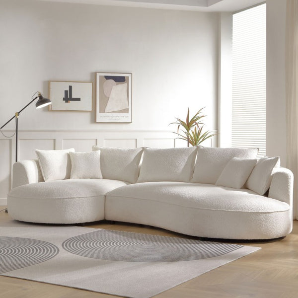 English Elm Curved Boucle Sectional Sofa Five Seat Cloud Design for Modern Living Rooms W876S00129