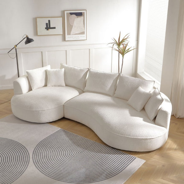 English Elm Curved Boucle Sectional Sofa Five Seat Cloud Design for Modern Living Rooms W876S00129