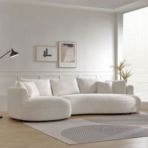 English Elm Curved Boucle Sectional Sofa Five Seat Cloud Design for Modern Living Rooms W876S00129