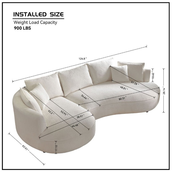 English Elm Curved Boucle Sectional Sofa Five Seat Cloud Design for Modern Living Rooms W876S00129