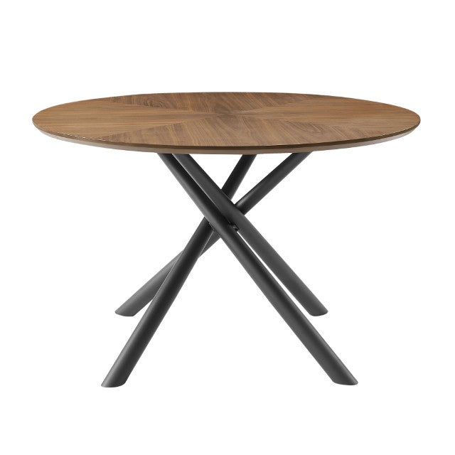 English Elm 53.14'' Round Mdf Walnut Dining Table with Geometric Iron Cross Leg Base for Modern Living W876S00222